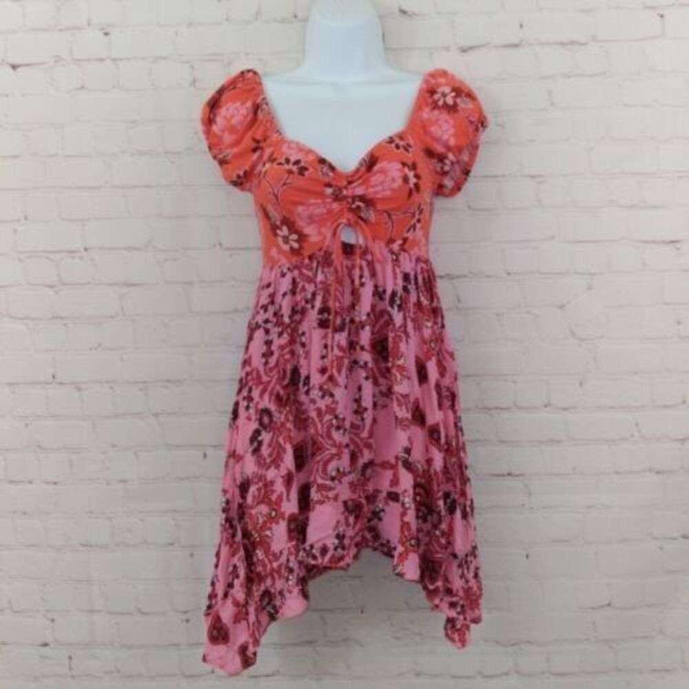 Free People Top Womens XS La Bamba Babydoll Hawaiian Sunset Asymmetrical Tunic